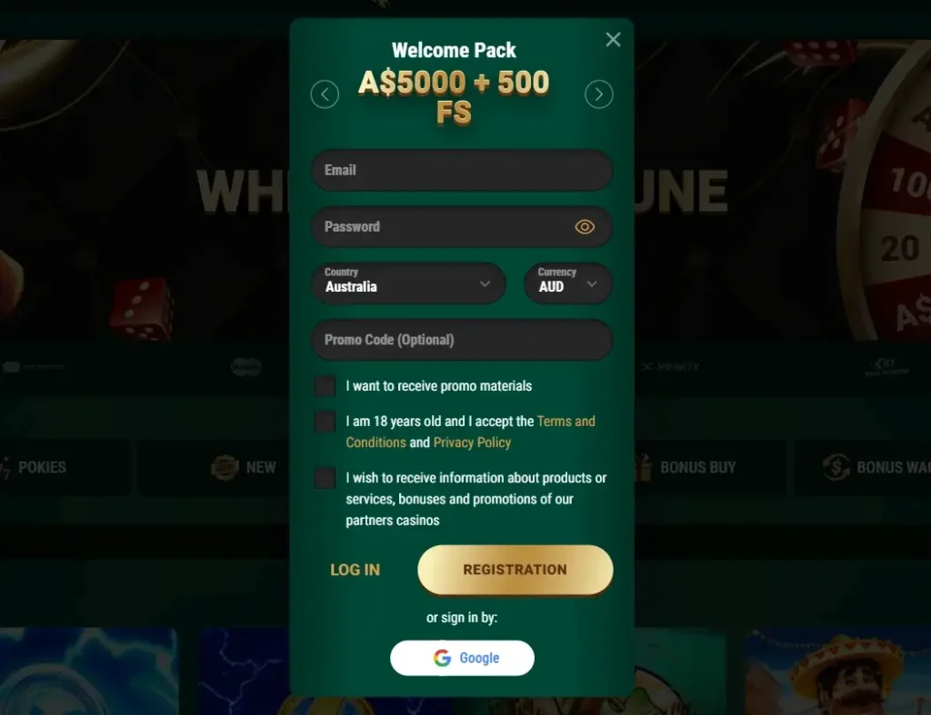 Sign Up at Casino Richard
