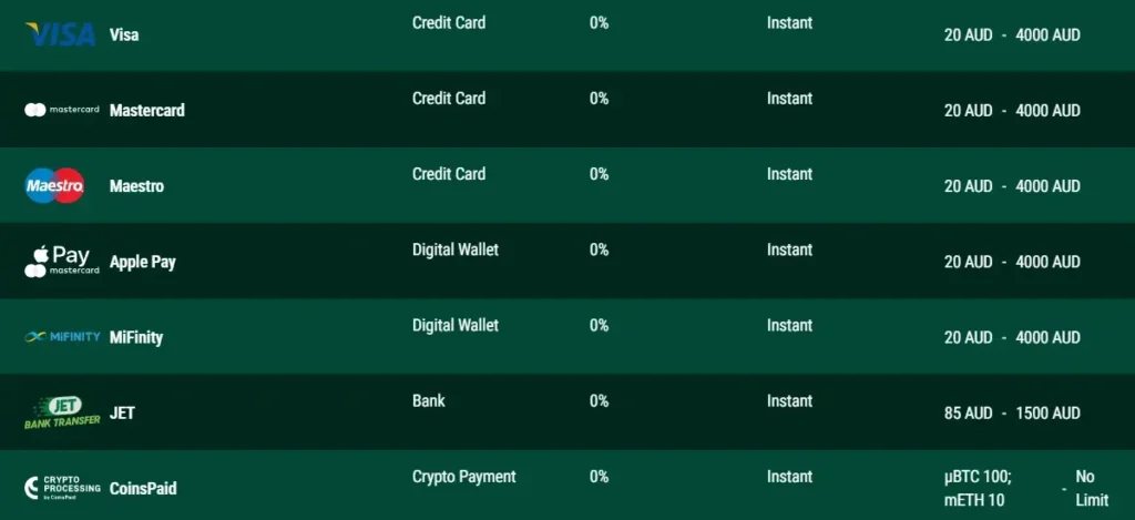 Richard Casino Payment Methods and Conditions